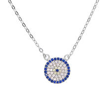 Colgante de circonia cúbica para mujer, de plata de ley 100% 925 con colgante de mal de ojo aaa, collar ajustable redondo de color azul claro, colgante de circonia cúbica para mujer 2024 - compra barato