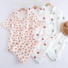 2022 Japanese short-sleeved shorts ladies pure cotton double layer gauze pajamas suit cute simple comfortable pajamas suit women 2024 - buy cheap