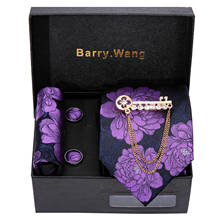 New Fashion Mens Wedding Tie Purple Paisley Silk Tie Hanky Brooch Set Barry.Wang Jacquard Woven Neckties For Men Party Gift Box 2024 - buy cheap