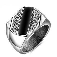 Retro Black Zircon Stainless Steel Men's Wide Ring Anniversary Gift Engagement Wedding Ring 2024 - buy cheap