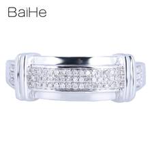 BAIHE-anillo de oro blanco de 14 quilates con diamantes naturales para hombre y mujer, sortija de 0,25 quilates, Estilo Vintage 2024 - compra barato