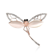 Trendy Rose Gold Color Alloy Dragonfly Shape Cat Eye Stone Brooch with Rhinestone Fashion Jewelry 2024 - buy cheap