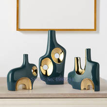 Vaso de cerâmica dourado vaso de flores abstrato buraco oco verde artesanato mobiliário moderno para casa acessórios de decoração vasos 2024 - compre barato