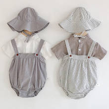 2021 verão xadrez bebê bodysuits e blusa 2 pçs infantil meninas meninos roupas definir moda bebê pouco abóbora 2024 - compre barato