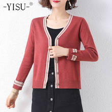 YISU Women Knitted Cardigans Sweater Fashion Autumn Winter Long Sleeve Loose Coat Casual Button Thick Stripe V Neck Female Tops 2024 - buy cheap