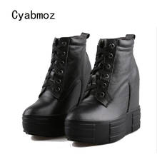 Cyabmoz-zapatos de cuero genuino con cuña para mujer, zapatillas femeninas de tacón alto oculto, informales, sexys, para fiesta 2024 - compra barato