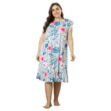 DOIB Plus Size Sleepwear Women Pink Floral Print Oversize Nightwear Loose Ruffle Homewear Large Size Nighgowns Summer Dress 2024 - buy cheap