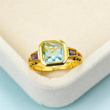 Anillos de oro amarillo de circón cuadrado azul claro para hombres, joyería Vintage de compromiso de cristal púrpura, joyería de boda de lujo 2024 - compra barato