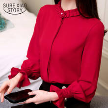 2021 Spring New Fashion Women Blouse Red Sweet Chiffon Shirt Long-sleeve Bottoming Women Tops Autumn Solid Slim Blusa Elegant 2024 - buy cheap