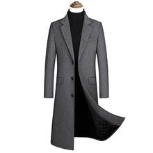 Мужская куртка, мужское зимнее шерстяное пальто высокого качества, мужское повседневное приталенное шерстяное пальто, длинное толстое шерстяное ветровка, Мужское пальто 2024 - купить недорого