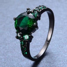 Luxury Female Green Crystal Stone Jewelry Vintage Black Gold Engagement Rings For Women Charm Bride Round Zircon Wedding Ring 2024 - buy cheap