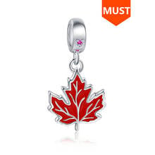 SG-abalorios de hoja de arce de plata esterlina 925 para mujer, abalorios con esmalte rojo de la bandera de Canadá, bricolaje, compatible con Pulsera Original, regalos 2024 - compra barato