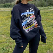 American Vintage Black Car Print Letter Fleece Crewneck Sweatshirt Women Streetwear Long Sleeve Casual Boyfriend 2021 New Tops 2024 - buy cheap