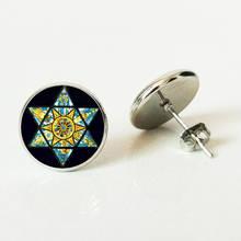 Beautiful Stud Earring jewelry Magen Star Of David Stud Earring Geometry Pentagram Art Glass Earring Jewish Shield Symbol 2024 - buy cheap