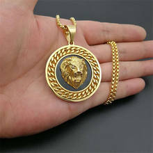 Hiphop Rock Lion Head Pendant With Chain Male Gold Color Stainless Steel Round Necklaces Pendant For Men Fashion Jewelry 2024 - buy cheap