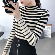 Half-high Collar Striped Slim Sweater Female 2020 New Women's Autumn Winter Pullover Sweaters Long-sleeved Knitted Shirt  N1045 2024 - buy cheap