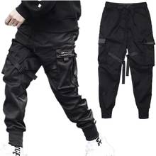 Pantalones bombachos de cintura elástica para hombre, ropa de calle estilo Hip Hop, informales, con diseño de cintas, color negro 2024 - compra barato