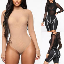 Body transparente con cuello de corte alto para mujer, body brillante transparente de manga larga, mono elástico corto, Top de leotardo, novedad 2024 - compra barato