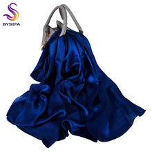 BYSIFA|Dark Blue 100% Silk Scarf Shawl Fall Winter Long Scarves Hijabs 180*70cm Spring Fall Brand Luxury Natural Silk Neck Scarf 2024 - buy cheap