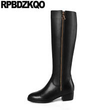 Knee High Women Boots Winter 2021 Tall Long Fur Round Toe 13 45 12 44 Big Size Plus Chunky Genuine Leather Shoes Luxury 11 Black 2024 - buy cheap
