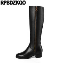 Botas hasta la rodilla para mujer, de piel auténtica Botines altos, punta redonda, 13, 45, 12, 44, talla grande, 11, color negro, invierno, 2021 2024 - compra barato