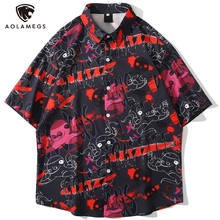 Aolamegs Men Shirt Hip Hop Funny Cartoon Animal Print Short Sleeve Shirts Summer Baggy Cozy High Street Hipster Cargo Streetwear 2024 - buy cheap