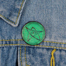 2019 novo verde escuro redondo emblema cor em pó de cinco pontas estrela metal esmalte pino lapela camisa simples moda jóias presente 2024 - compre barato