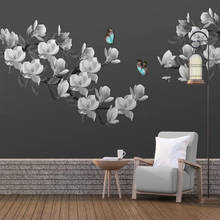 Custom 3D Wall Mural Chinese Style Hand Painted Black And White Magnolia Flower Butterfly Background Wall Painting 3D Wallpapers 2024 - buy cheap