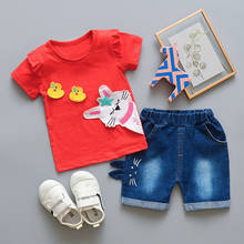 Conjunto de roupas de verão para crianças, blusas e shorts jeans de algodão fashion para meninas 2 peças 2024 - compre barato