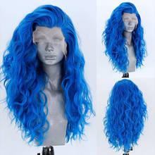 Blue Body Wave Lace Front Wigs for Women Synthetic Hair Glueless Lace Wigs Natural Hairline Heat Resistant Fiber Hair Wigs 2024 - buy cheap