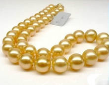 Hot selling Real Huge 18" Round 11-12mm AAA south sea golden natural pearl Necklace 2024 - buy cheap