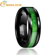 BONLAVIE Vintage 8mm Width Inlaid Maple Electroplated Black Tungsten Carbide Ring with Green Line Wdding Jewelry 2024 - buy cheap