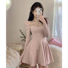 One-Piece Pink Women Dress 2021 Spring Korean Casual Long Sleeve Sexy Mini Dress Female Cute Outwear Elegant Dress Party 2024 - buy cheap