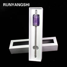 Runshi, 1 peça, novo, ecológico, reutilizável, ametista natural, cristal de quartzo, aço inoxidável, bebida, canudo e caixa de presente 2024 - compre barato