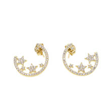 2019 Fashion top quality factory wholesale moon shape stud micro pave cz star earring Girl party christmas Gift Jewelry 2024 - buy cheap