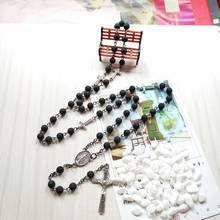 Cross Pendant Volcanic Stone Rosary Necklace for Men Woman Jesus Virgin Mary Catholicism Energy Necklaces Jewelry 2024 - buy cheap