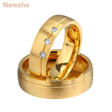 Newshe Stainless Steel Golden Color Plated His And Hers Promise Ring For Lovers Wedding Bands Classic Jewelry Valentine's Gift 2024 - buy cheap