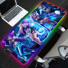 Игровой коврик для мыши RGB LOL KDA, большой коврик для мыши XL, коврик для клавиатуры и мыши светодиодный ноутбука, игровой коврик со светодиодным освещением, Противоскользящий коврик, Настольный коврик 2024 - купить недорого