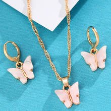 Conjunto de joyas con dijes de mariposa para mujer, conjunto de collar y pendientes con colgante de mariposa de acrílico, joyería coreana, regalo de cumpleaños y Día de San Valentín 2024 - compra barato