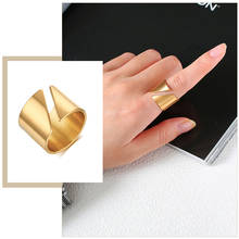 Anéis geométricos chique para mulheres, 15mm de largura tom dourado alianças de aço inoxidável, presentes de festa punk joias 2024 - compre barato