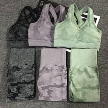 Camo 2 pçs ternos esportivos das mulheres ginásio treino sem costura conjunto de yoga roupas de fitness booty yoga leggings + sutiã esporte de alto impacto 2024 - compre barato