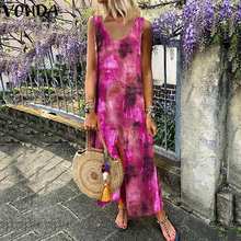 Summer Dress Bohemian Vintage Printed Maxi Long Dress Bohemian Beach Sundress VONDA 2020 Female Casual Loose Vestdiso Plus Size 2024 - buy cheap