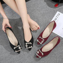 famous brand rhinestone decoration flat single shoes woman pointed slip on suede flats crystal buckle moccasin foldable shoes 43 2024 - buy cheap