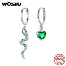 WOSTU-pendientes de plata de ley 925 con forma de serpiente verde, joyería Brincos, circonita verde, a la moda, BKE1006 2024 - compra barato