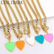 5Pcs Fashion Gold Curb Link Chain Enamel Heart Pendant Necklace For Women OT Buckle Toggle Choker Femme Jewelry Valentine's Day 2024 - buy cheap