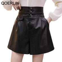 QOERLIN PU leather Shorts Women Boots High Waist Wide Leg Short Trouser ChicPocket Button Shorts Plus Size Hotpants Shorts S-XL 2024 - buy cheap