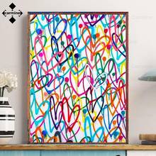 Póster de lona con Graffiti en forma de corazón, pintura en lienzo de línea geométrica colorida, imágenes artísticas de pared para decoración de dormitorio sin marco 2024 - compra barato