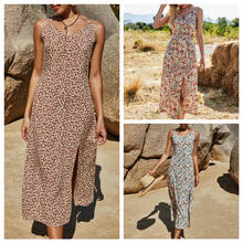 Female Beach Dress Floral Print V-Neck Sleeveless One-Piece Close-Fitting Sundress for Summer S/M/L/XL 2024 - buy cheap