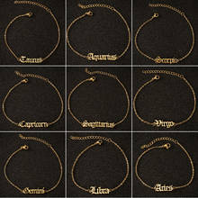 Tornozeleiras femininas de aço do zodíaco, joias estilo boho dos 12 signos do zodíaco, pulseira com letras em inglês antigos, taurus, gemini, leão 2024 - compre barato