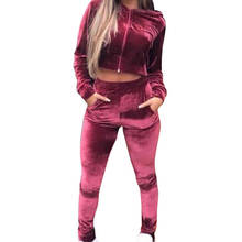 Fashion Women Tracksuit Two Piece Set Velvet Zipper Crop Hoodie Slim Sweatshirt and Long Skinny Pants Outfits Ladies Tracksuits 2024 - buy cheap